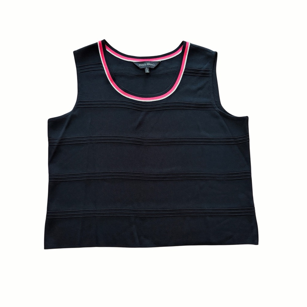 Ming Wang Black Pink Trim Sleeveless Knit Tank Top Women L